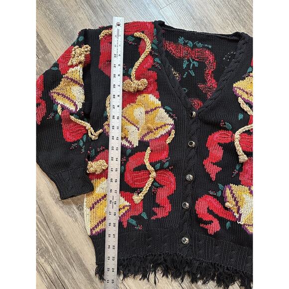 Vtg Traditional Trading Co Hand Knitted Sweater Bells Bows Size Medium Christmas - Picture 3 of 6